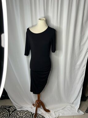 Lulus Black Ruched Bodycon Midi Dress – Size Large